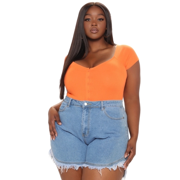Fashion Nova Orange Short Sleeve Plus Size Bodysuit, Size 3X - Picture 8 of 8